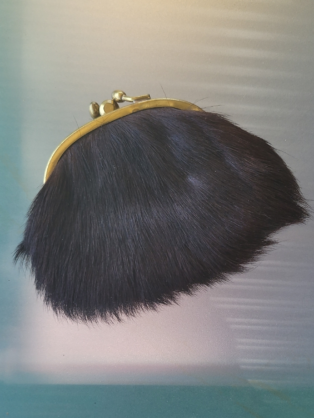 Black Faux Fur Mini Coin Purse with Gold Frame